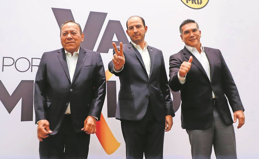 Jesús Zambrano, Marko Cortés y Alejandro Moreno, líderes nacionales de los partidos de la Revolución Democrática, Acción Nacional y Revolucionario Institucional. Foto: Archivo EFE