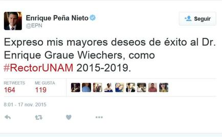 EPN desea éxito al nuevo rector de la UNAM