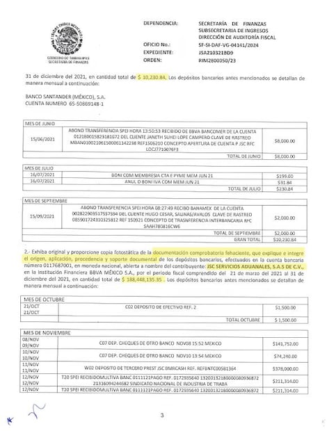 En 2024, la Secretaría de Finanzas de Tamaulipas pidió a JSC Servicios Aduanales aclarar el origen de más de 188 mdp, 28 mdp corresponden a pagos de Ahavat. Foto: captura. EL UNIVERSAL.