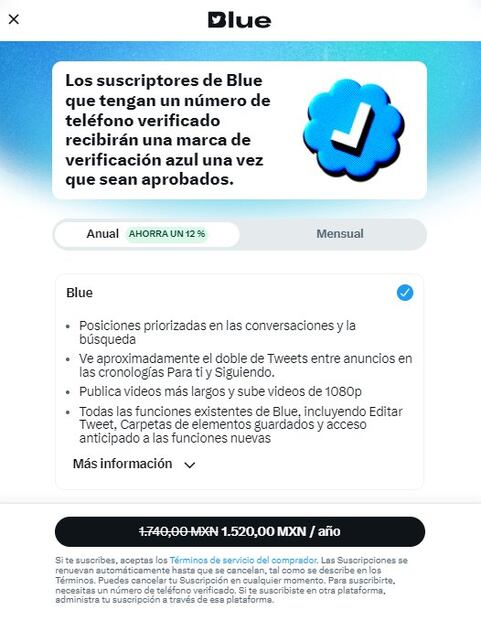 Precios de Twitter Blue