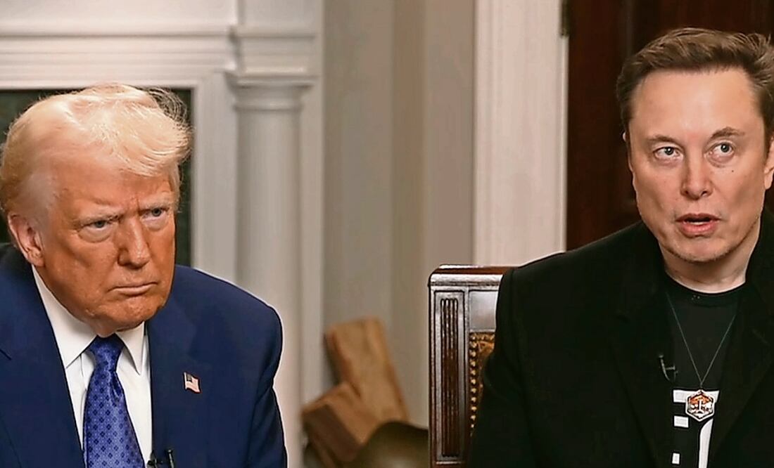Donald Trump, mandatario estadounidense, con Elon Musk, dueño de X y el consejero delegado de Tesla y de SpaceX, en una entrevista en Fox News. Foto: Tomada de video