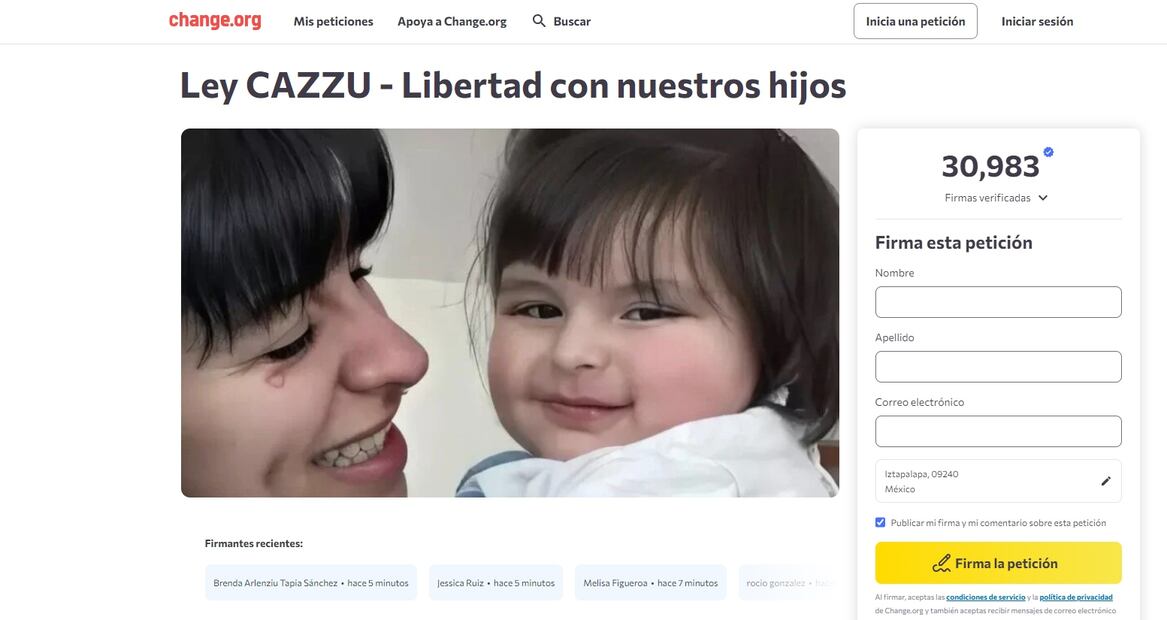 Ley Cazzu fue impulsada por Gabriela Mosconi a través de la plataforma Change.org. Foto: Captura de pantalla