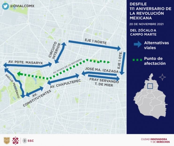 Alternativas viales en CDMX por el Desfile de la Revolución Mexicana