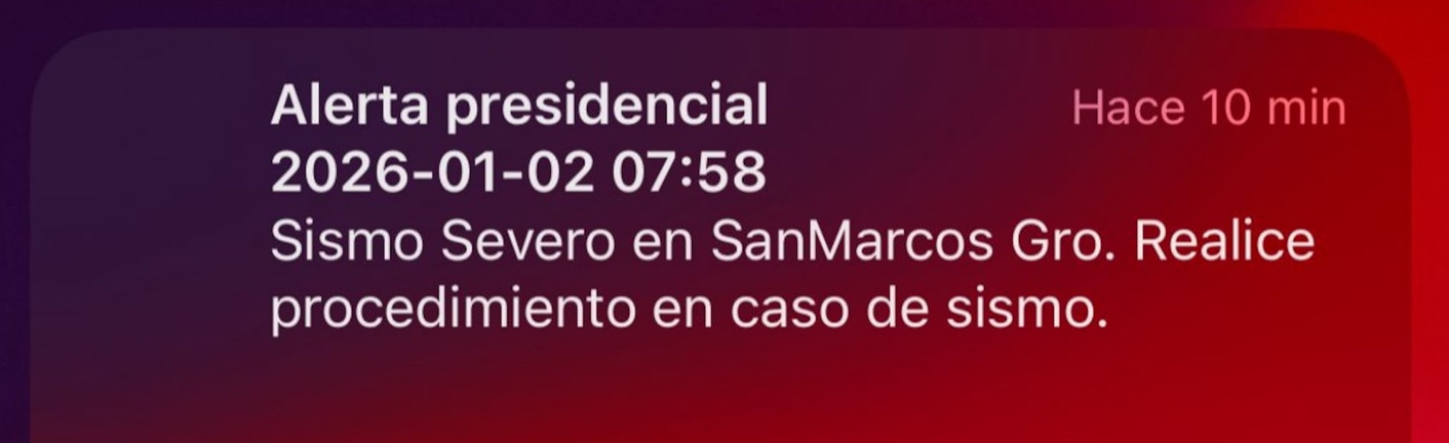Alerta sísmica en celulares. Foto: captura de pantalla