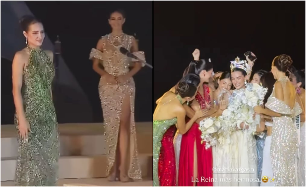 Arisbe Cueto, a la izquierda, con el vestido verde, abrazando a Miss Universe México 2026, María Vargas.
Foto: Instagram, vía @mariavargas.n