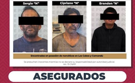 Detienen a tres sujetos tras operativo en Comondú y Los Cabos, BCS; les aseguran poco más de 400 dosis de drogas