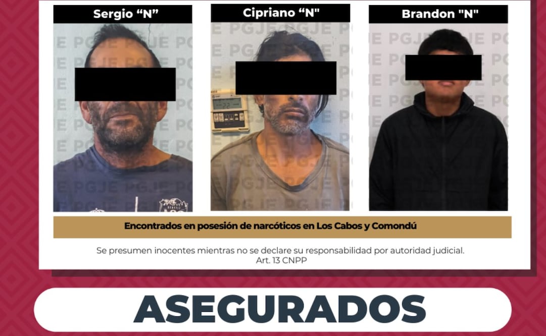 Detienen a tres personas tras operativo en Comondú y Los Cabos, BCS; aseguran poco más de 400 dosis de drogas.
Foto: Especial.