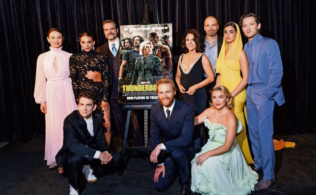 Florence Pugh (abajo, derecha) se vuelve líder del grupo de héroes. Foto: Alex J. Berliner / ABImages