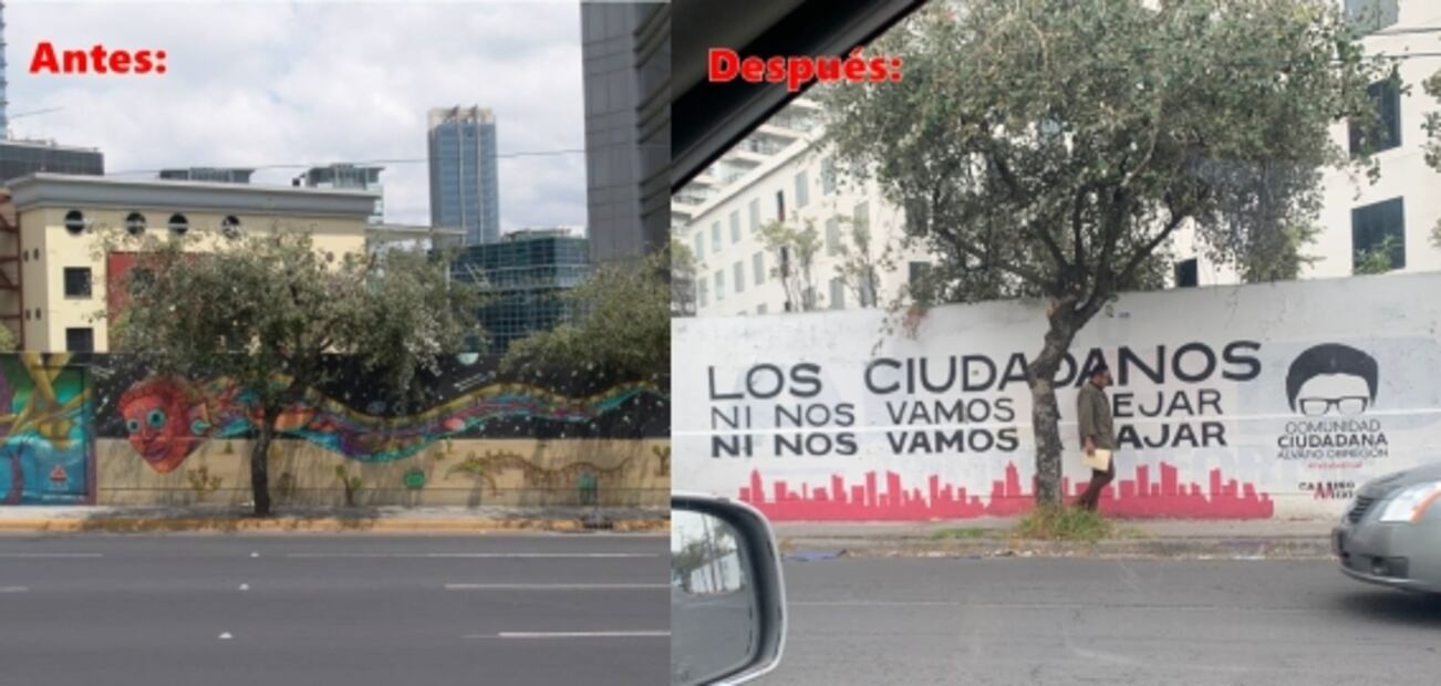 Cambian arte urbano por propaganda de Ebrard y Monreal en Santa Fe