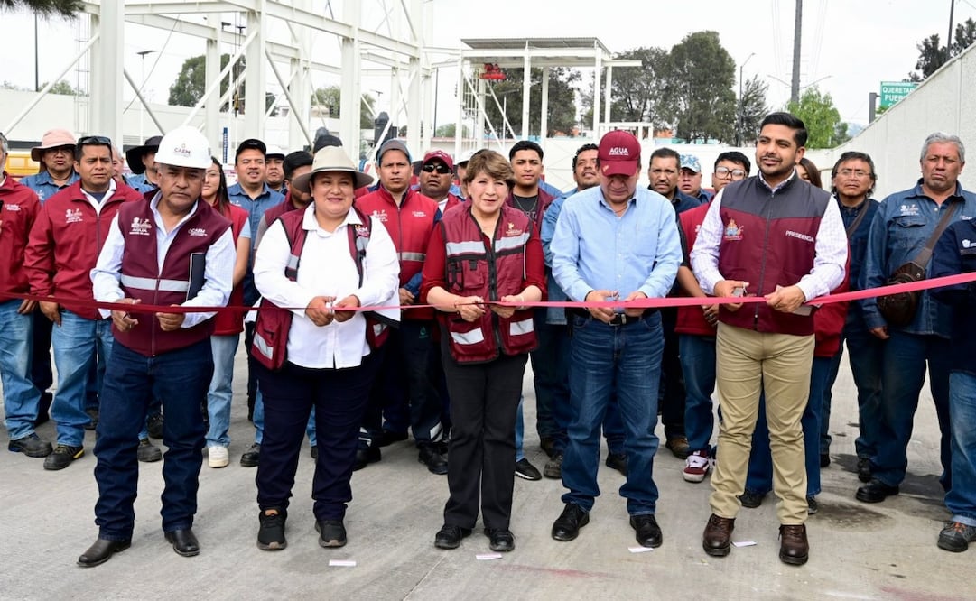 Delfina Gómez entrega el cárcamo "Vicente Villada". (27/04/2026) Foto: Especial