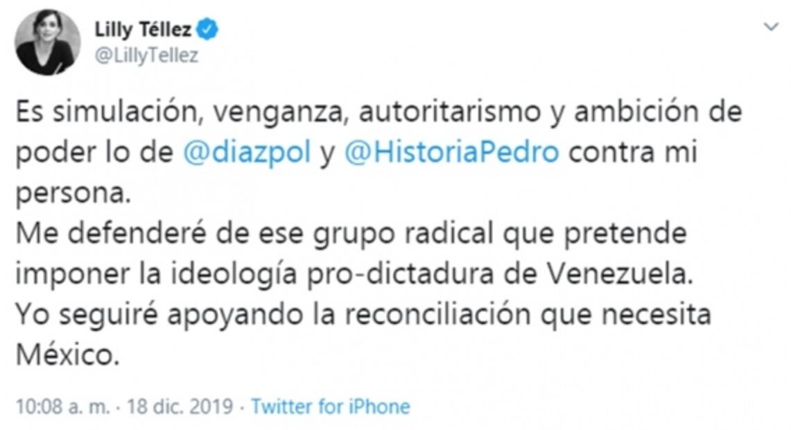 Ve Lilly Téllez venganza de la "pro-dictadura de Venezuela" de Morena