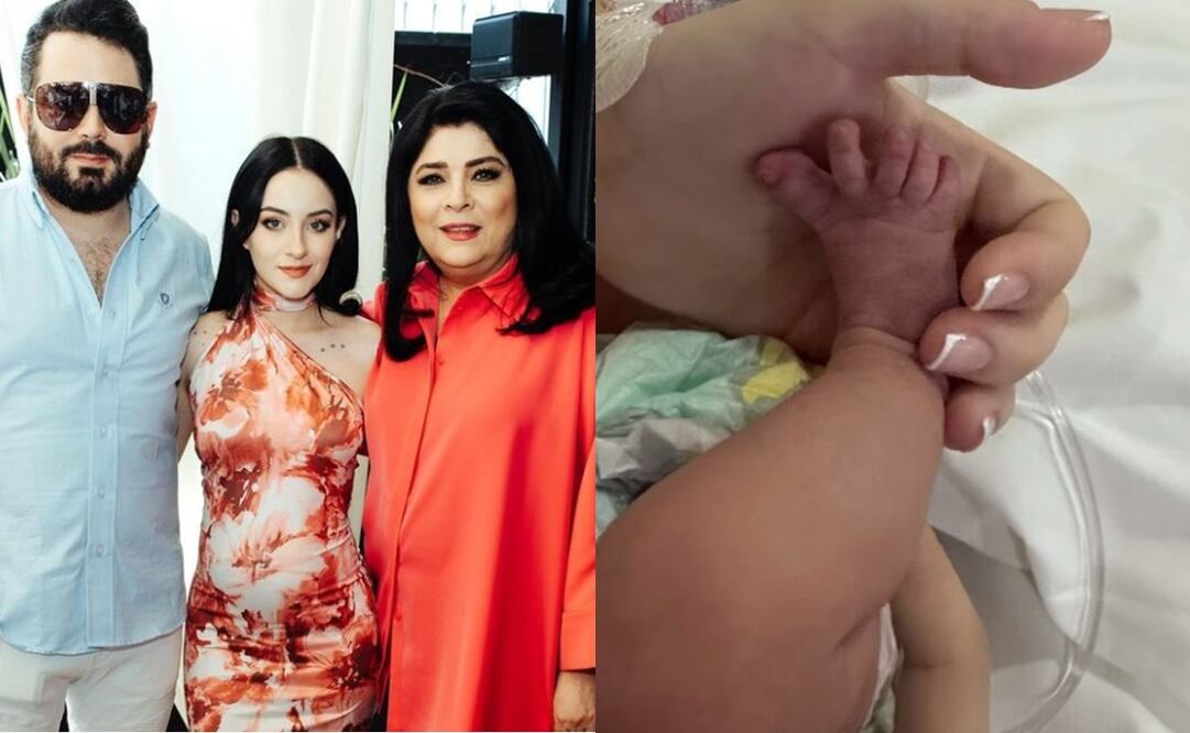 En la imagen aparecen la actriz Victoria Ruffo, su hijo José Eduardo Derbez junto a su pareja Paola Dalay, junto con el pie de la primera hija de la pareja, Tessa. Foto: Instagram oficial/ @marysol_sanroman