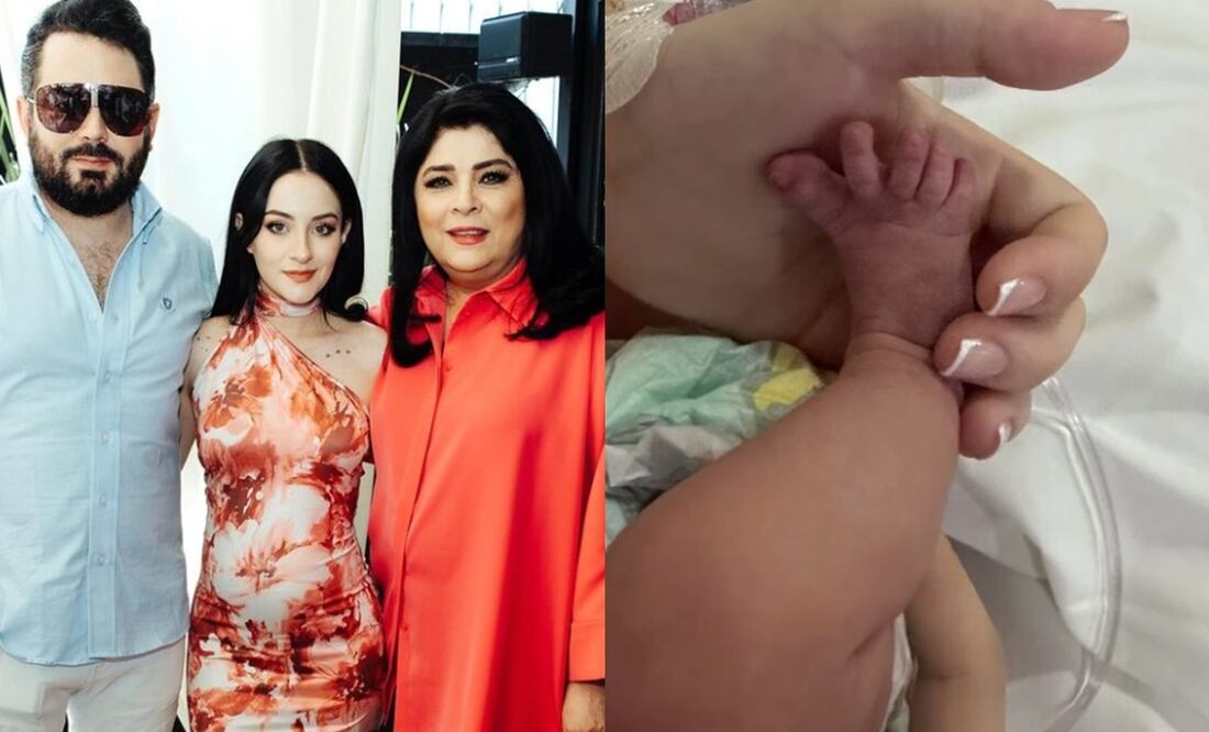 En la imagen aparecen la actriz Victoria Ruffo, su hijo José Eduardo Derbez junto a su pareja Paola Dalay, junto con el pie de la primera hija de la pareja, Tessa. Foto: Instagram oficial/ @marysol_sanroman