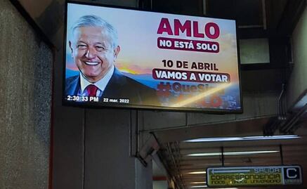 INE y simpatizantes de la 4T transmiten en el Metro distintos spots sobre revocación