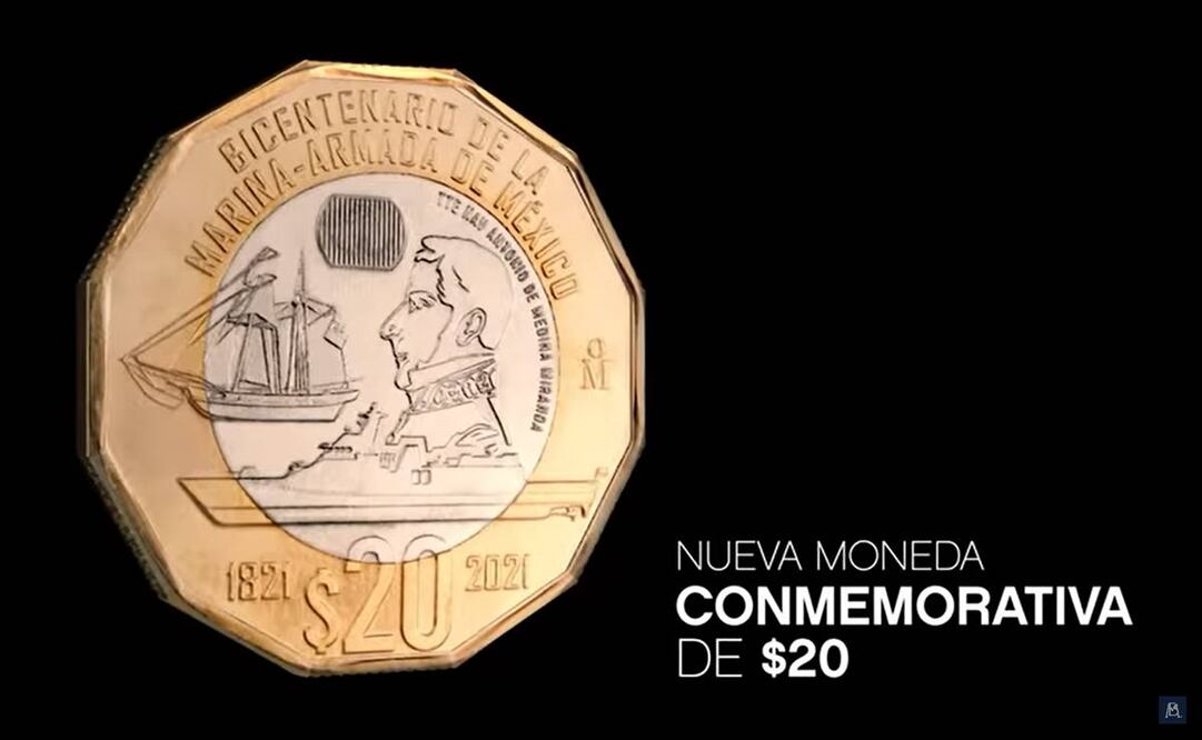 Nueva moneda de 20 pesos. Foto: Captura tomada de video de Banxico
