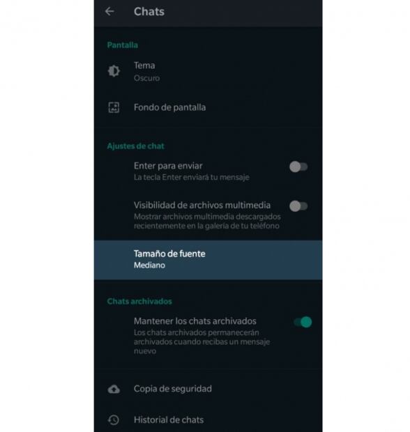 Cómo se cambia el tamaño de la letra de WhatsApp