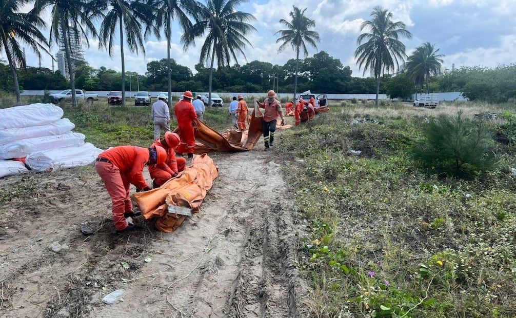 Contención y recuperación de hidrocarburo en la zona de Dos Bocas, Tabasco. (22/03/2026) Foto: Pemex