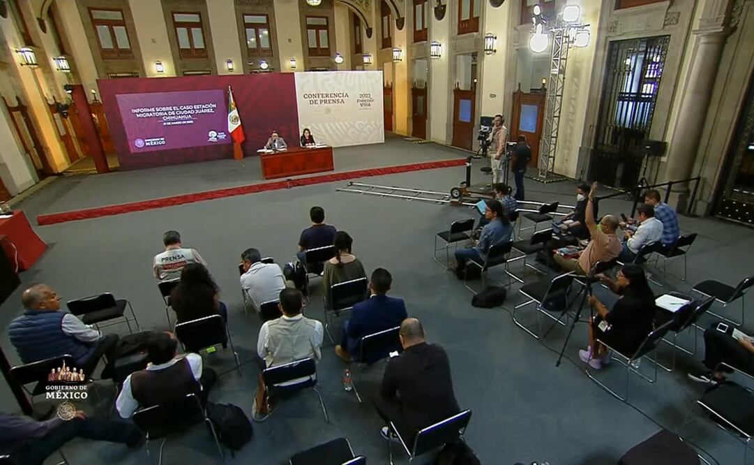 Rosa Icela Rodríguez en conferencia de prensa por la muerte de 39 migrantes en un incendio. Foto: captura de YouTube/Gobierno de México