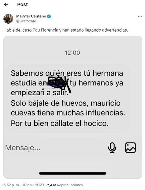 Maryfer Centeno en X. Foto: Captura de pantalla