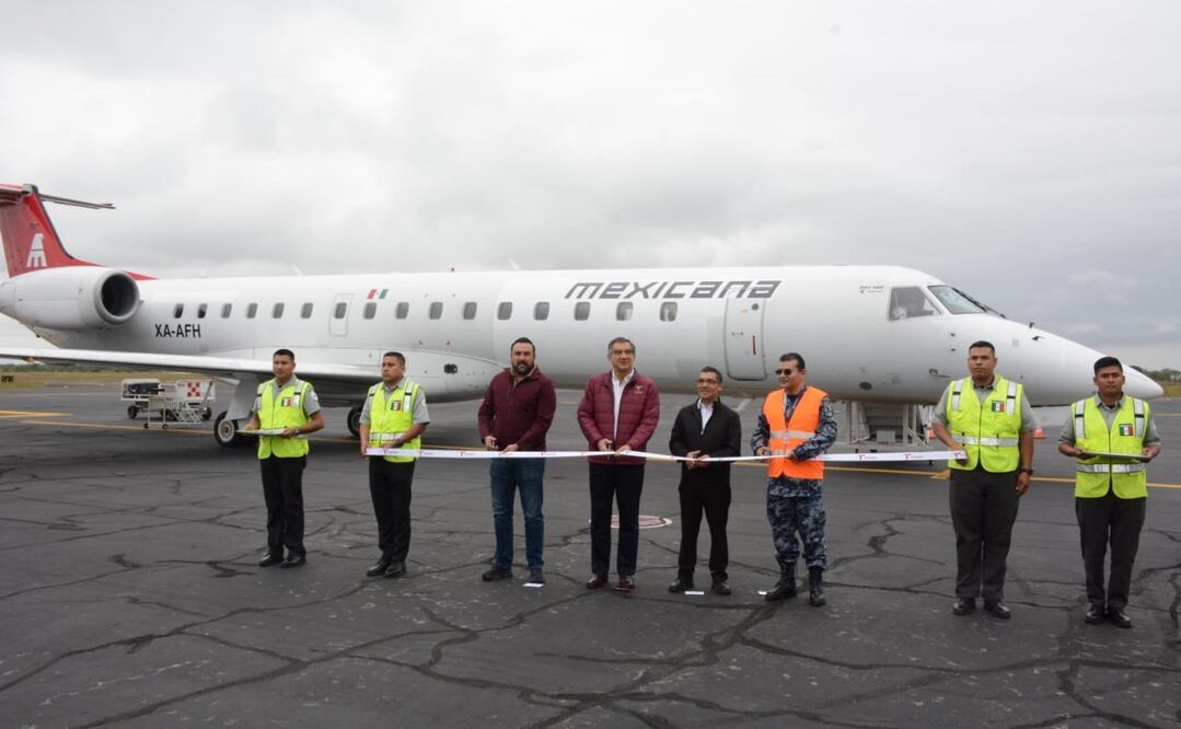 El primer vuelo de Mexicana de Aviación aterrizó en el aeropuerto General Pedro José Méndez. Foto: Especial