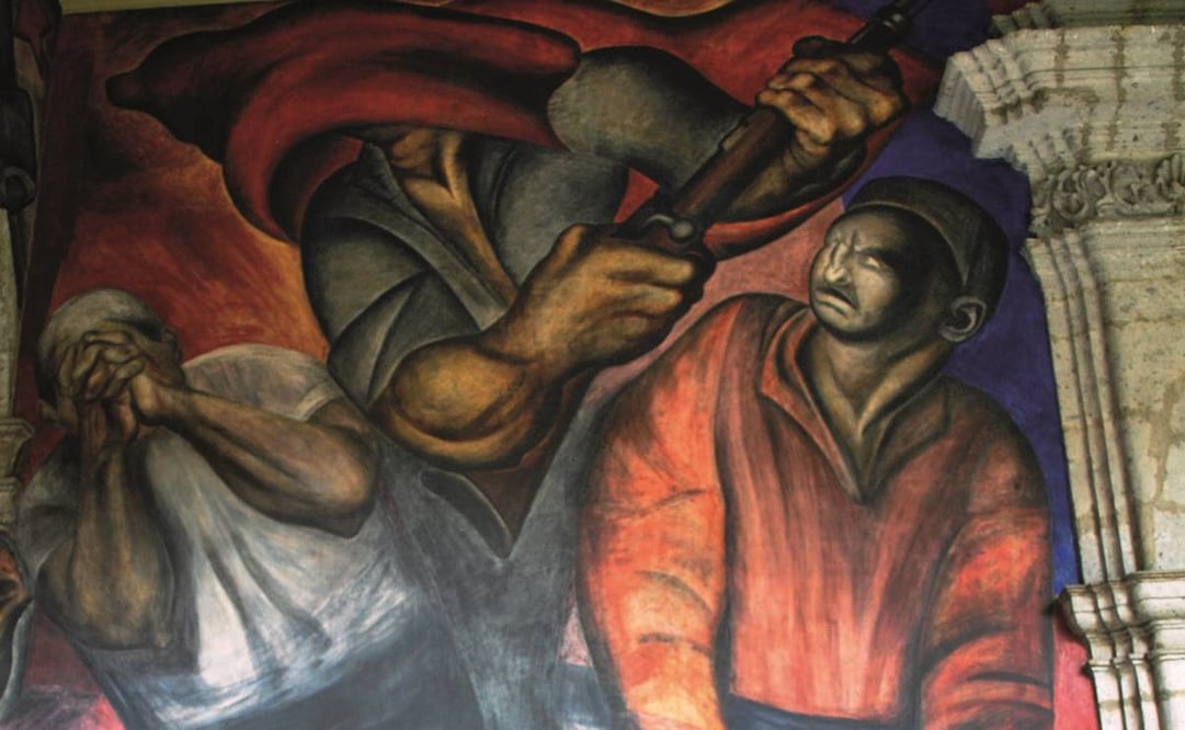 La trinidad revolucionaria, mural que José Clemente Orozco pintó en el Antiguo Colegio de San Ildefonso entre 1923 y 1924. Foto: UNAM