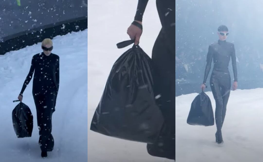 Balenciaga presentó una controversial pieza. Luce como una bolsa de basura, pero cuesta 34 mil pesos. Foto: YouTube  Balenciaga