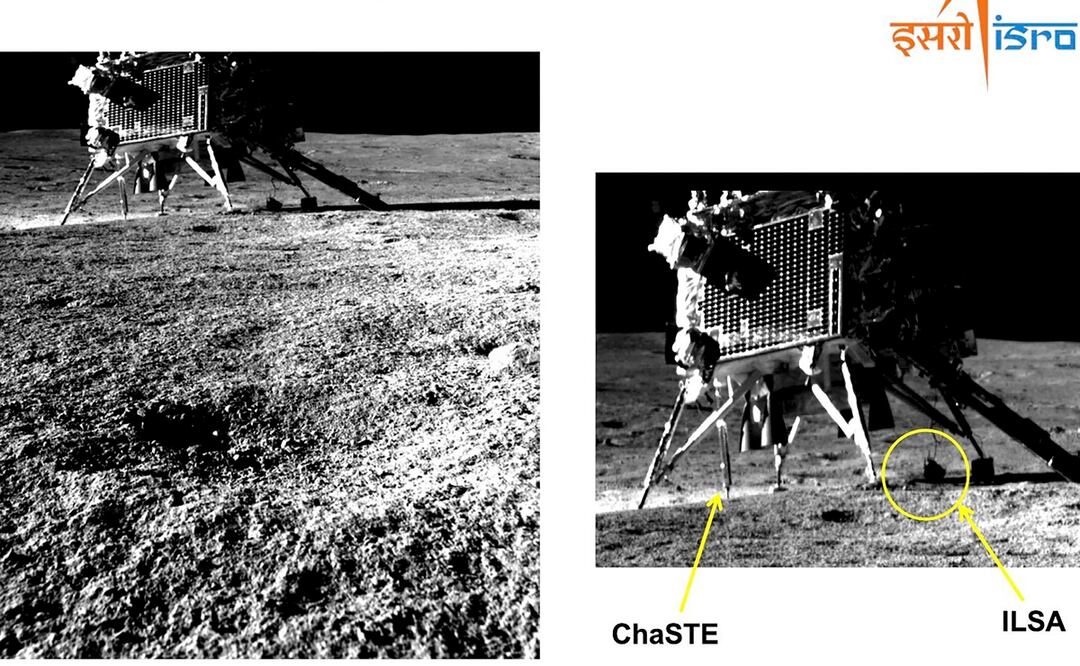 Esta imagen proporcionada por la Organización de Investigación Espacial de la India (ISRO) tomada por el rover Pragyan del módulo de aterrizaje Vikram el 30 de agosto de 2023. Foto: AP