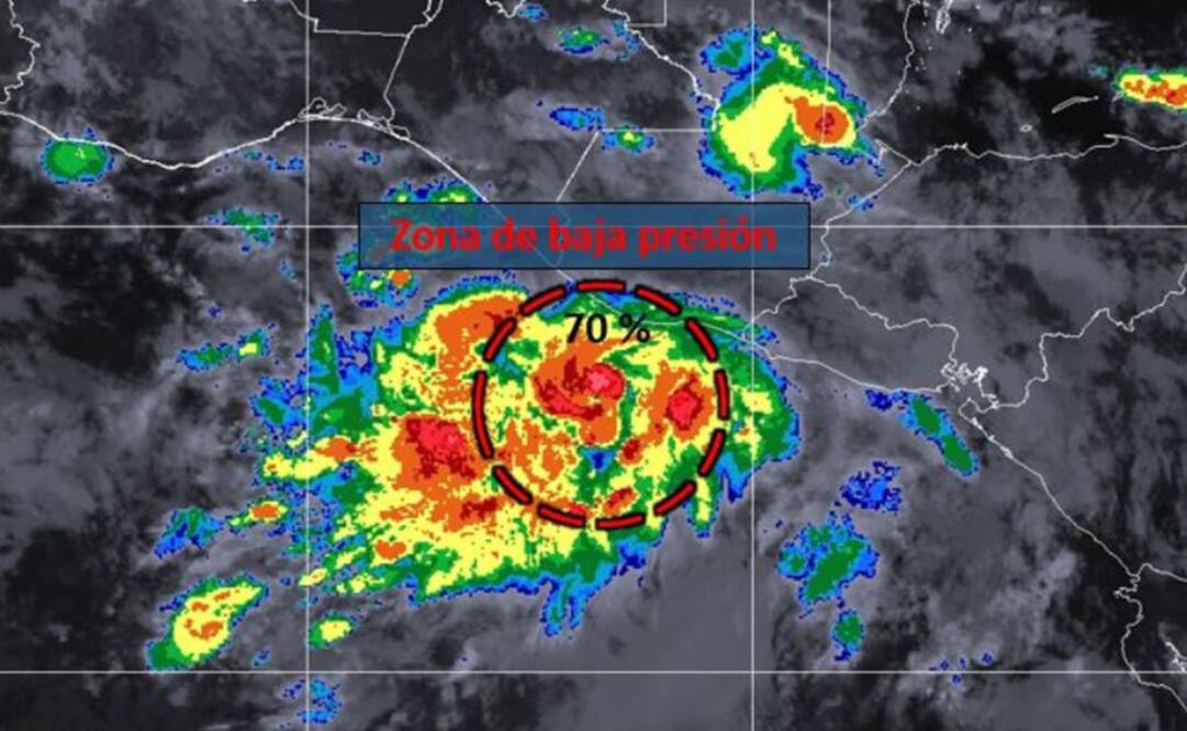 La  zona de baja presión con 70 por ciento de potencial ciclónico