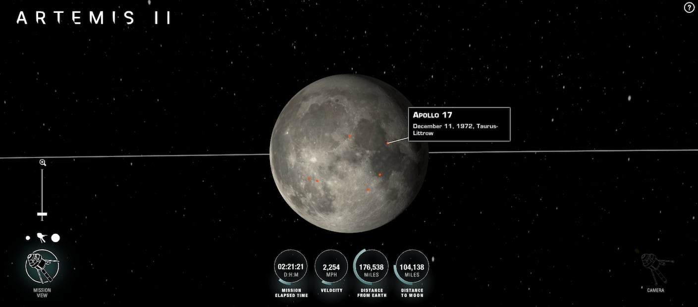 En el portal se pueden consultar las zonas de aterrizaje de misiones anteriores en la Luna, correspondientes al programa Apolo. Foto: NASA