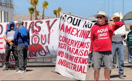 Protestan por ceremonia de inicio de obra de planta de metanol en Topolobampo, Sinaloa; Rocha Moya se reúne con inconformes