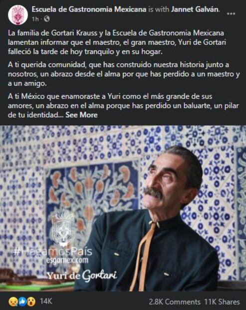 Fallece el maestro Yuri de Gortari a los 69 años