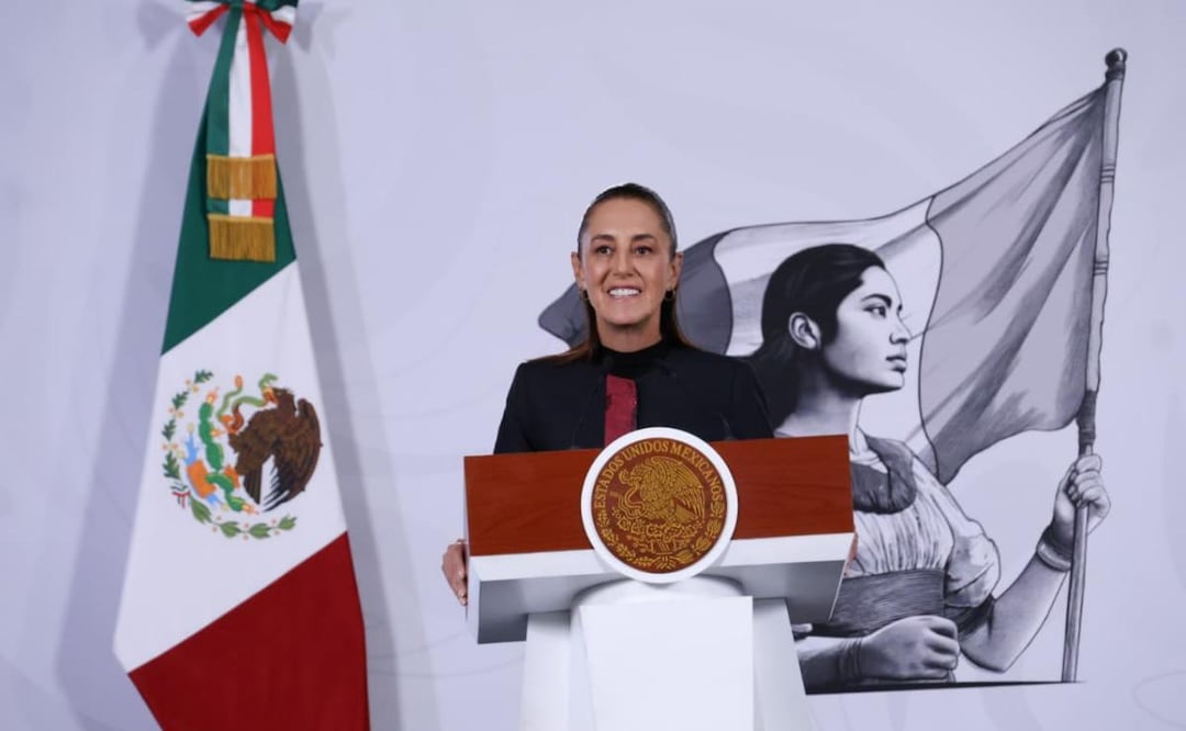Presidenta Claudia Sheinbaum durante su conferencia de prensa este martes 9 de junio del 2026 en Palacio Nacional. Foto: Karla Guerrero / EL UNIVERSAL