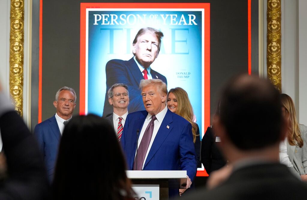 El próximo presidente Donald Trump habla durante un evento de Persona del Año de la revista Time en la Bolsa de Valores de Nueva York, el jueves 12 de diciembre de 2024, en Nueva York. Foto: AP