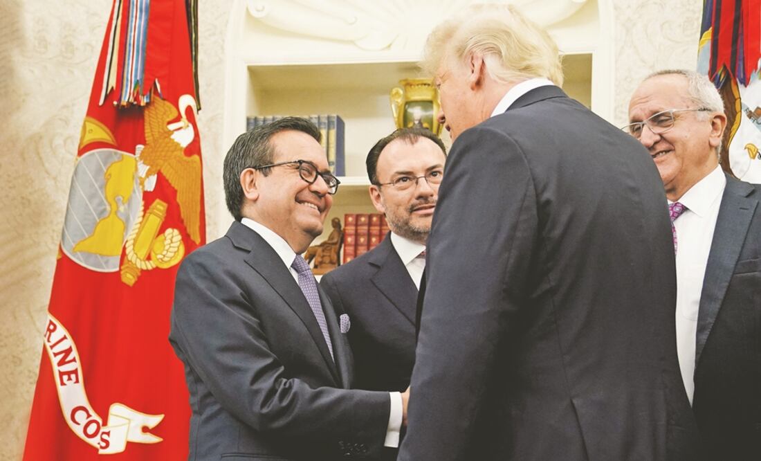 Ildefonso Guajardo, Luis Videgaray y Donald Trump (Foto: AFP)