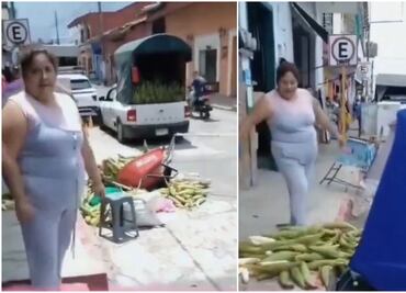 Mujer derriba carrito de elotes en Veracruz por tapar la entrada de su local; video se viraliza en redes sociales