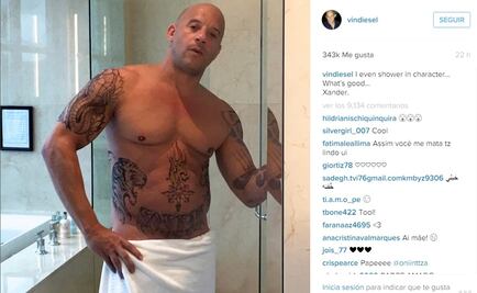 Semidesnudo, Vin Diesel presume sus tatuajes