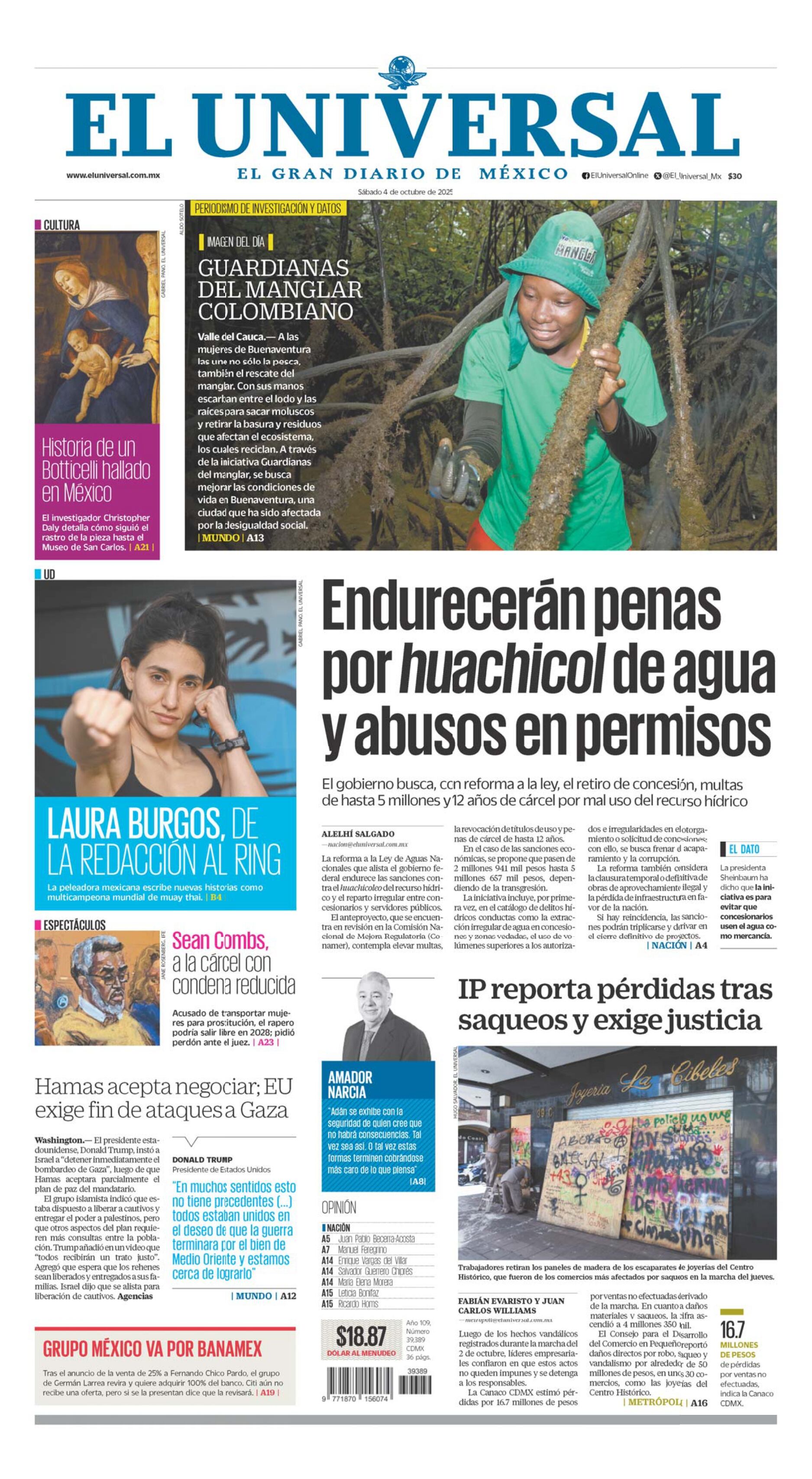 Portada impresa del 4 de octubre del 2025