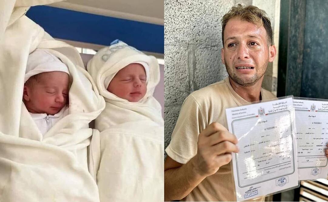 El padre de dos gemelos salió a tramitar su certificado de nacimiento; cuando regresó ambos habían muerto en un bombardeo israelí. Foto: X @RyanRozbiani