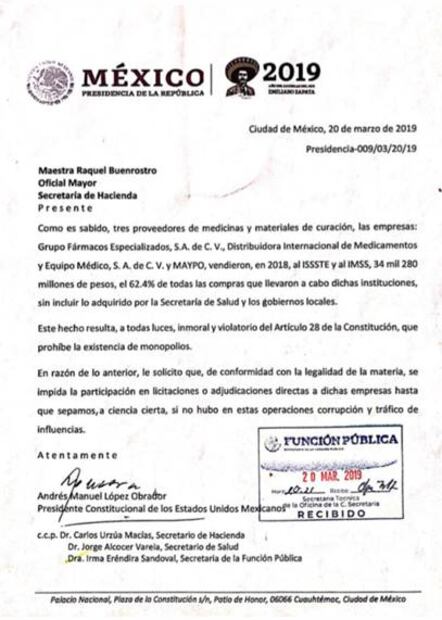 Presidencia ordena vetar a empresas farmacéuticas por posible corrupción