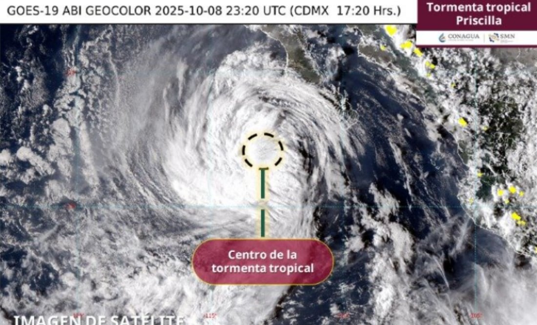 "Priscilla" se degrada a tormenta tropical (08/10/2025). Foto: Especial