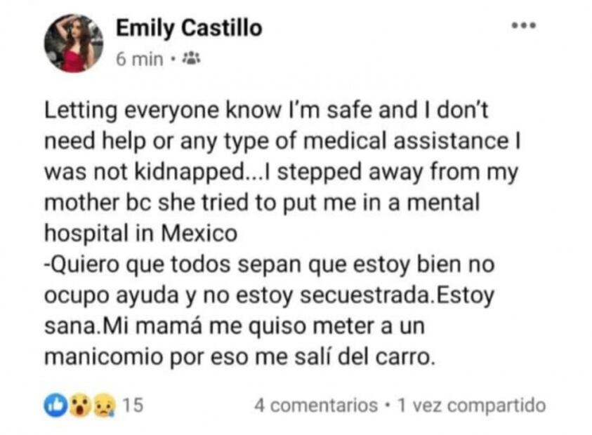 Tras desaparición, escriben mensaje en Facebook de Emily, Miss Mundo Teen 2017
