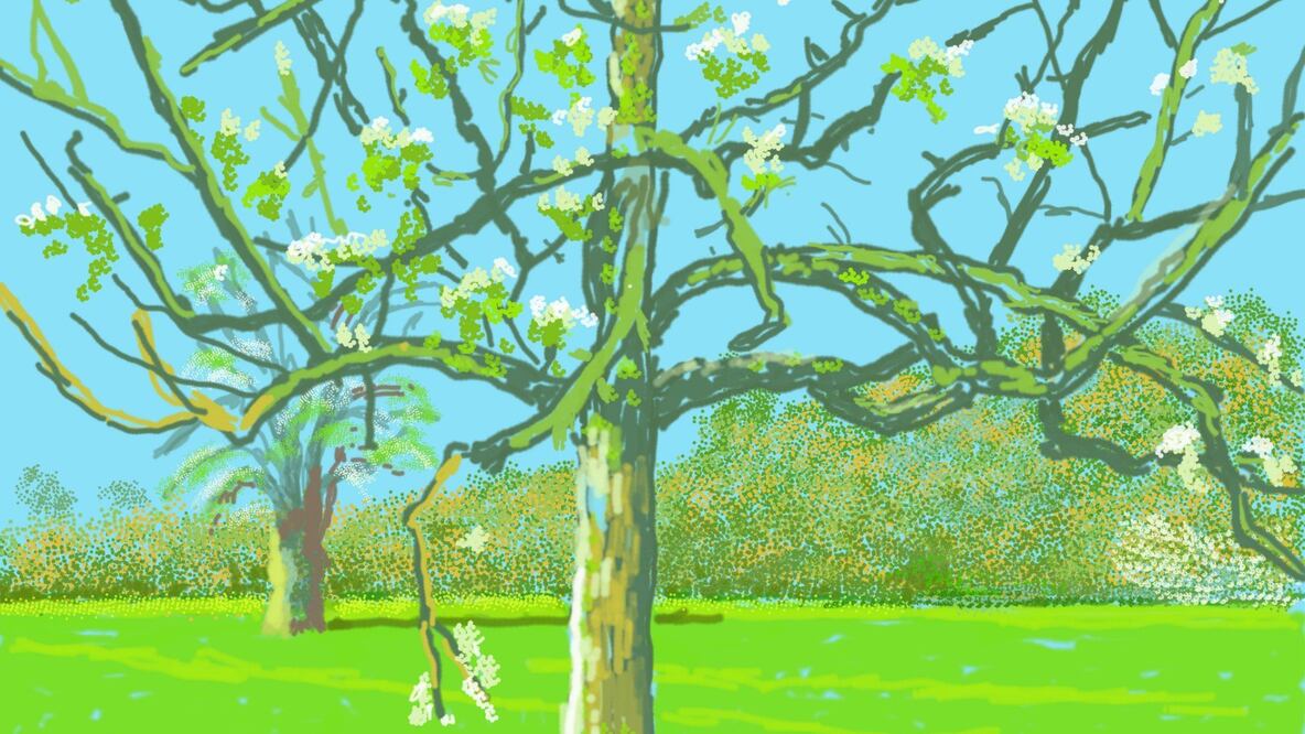 Uno de los dibujos que realizó David Hockney en su tableta, durante su aislamiento en Normandía. Imagen: David Hockney