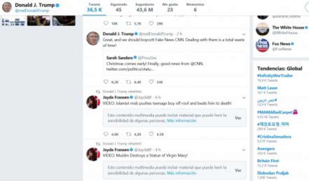 Trump retuitea mensajes con videos antimusulmanes