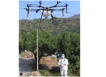 Con dron de alta tecnología sanitizan colonias de Ecatepec
