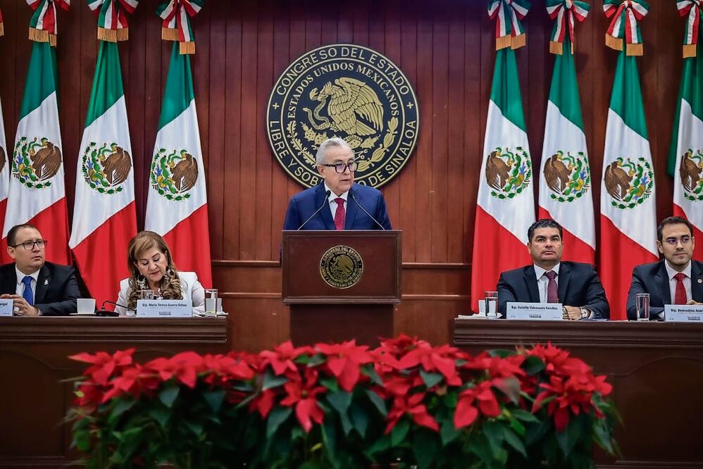 El gobernador Rubén Rocha Moya presentó su Cuarto Informe de Gobierno en el que destacó temas de seguridad, obra pública y programas sociales. Foto Especial