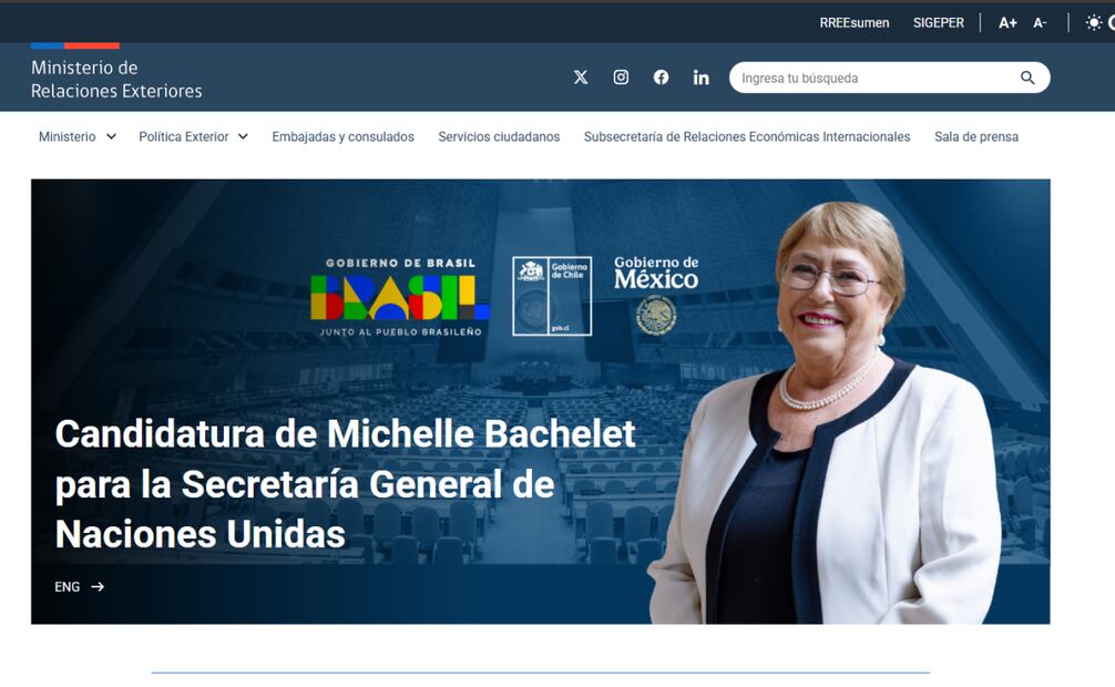 Página web dedicada a la candidatura de Michelle Bachelet. (18/02/26) Foto: Captura de pantalla