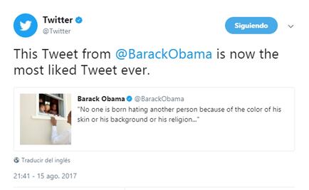 Tuit de Obama, el más popular de la historia