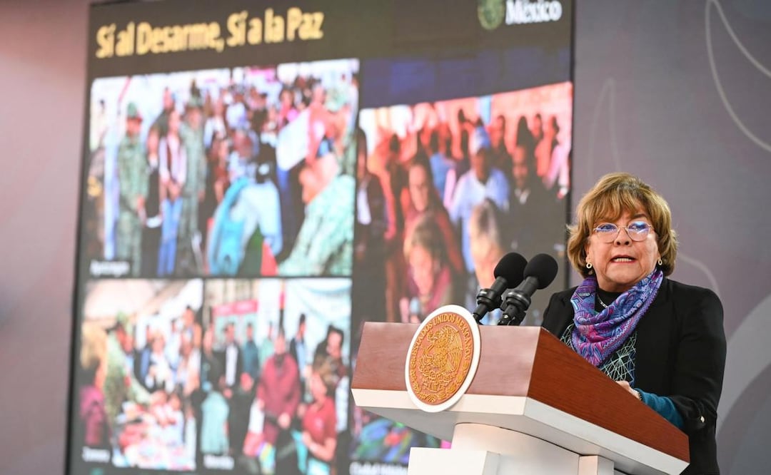 Rocío Bárcena Molina, subsecretaria de Desarrollo Democrático y Participación Social de la Segob durante la mañanera de la presidenta Claudia Sheinbaum en Michoacán (06/02/2026). Foto: Presidencia
