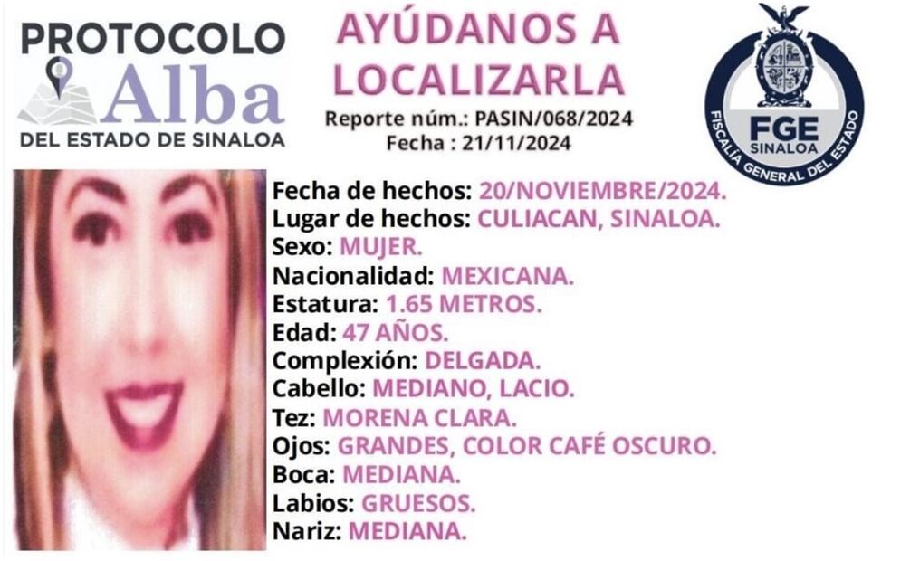 María Alejandra fue privada de su libertad el 20 de septiembre en Sinaloa (26/11/2024). Foto: Especial