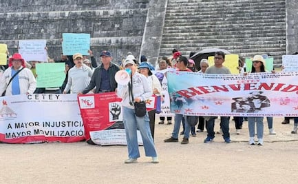 Maestros de la CNTE protestan en la zona arqueológica de Chichén Itzá, Yucatán; exigen reinstalación de mesa de diálogo